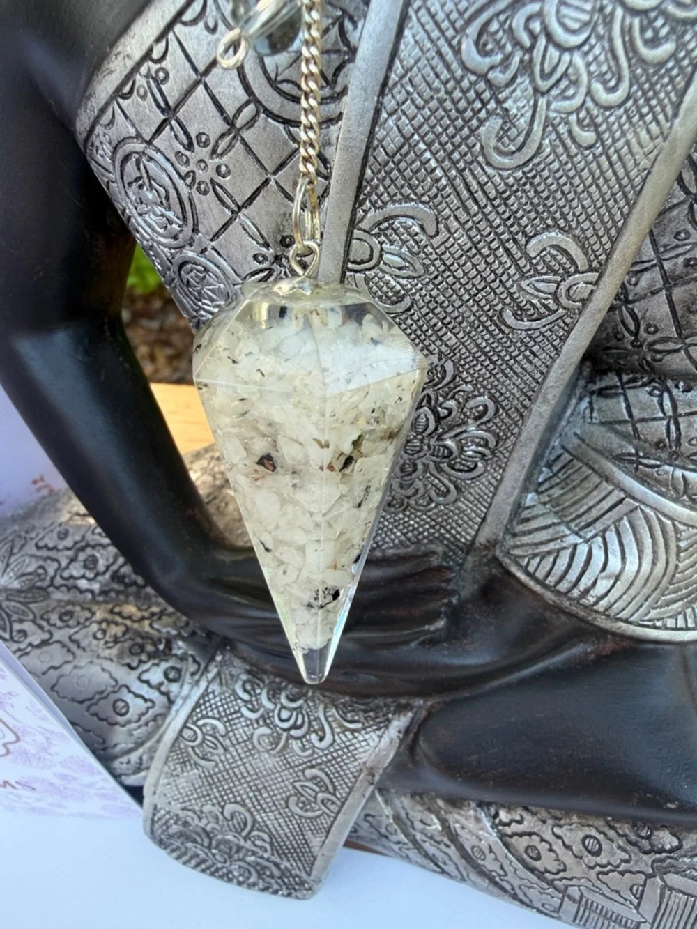 Reiki Infused Rainbow Moonstone Dowsing/Divination Pendulum with Chart & Guide - Picture 3 of 17